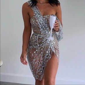 Glitter silver mini Dress Sparkle Detail